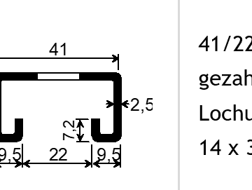 Montageschiene System 41/22-Z gezahnt Lochung 14*30 600cm