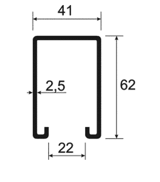 Montageschiene System 41/62 ungelocht 600cm