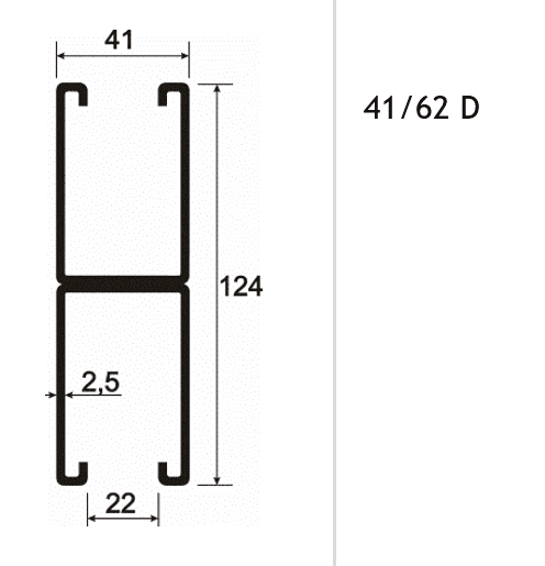 Montageschiene doppelt System 41/62D ungelocht 600cm