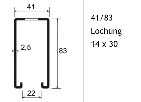 Montageschiene System 41/83 gelocht 14*30 600cm