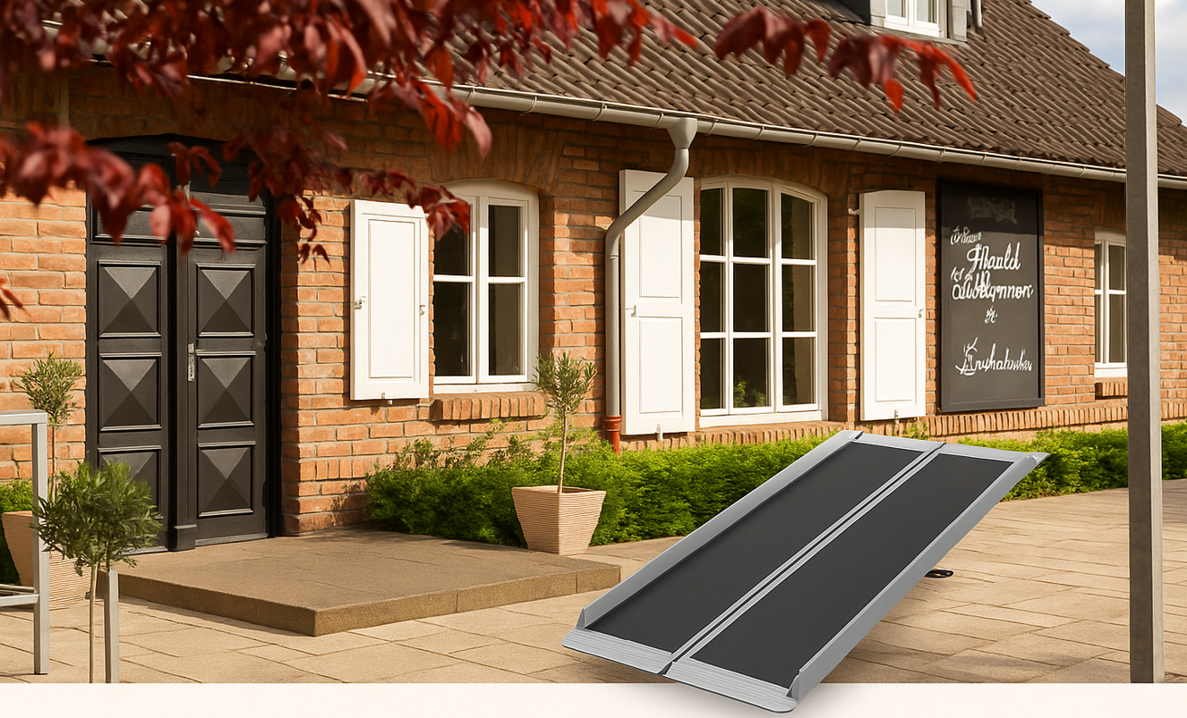 Barrierearme Rampenlösung am Restaurant-Eingang Zum Auerhahn in Pulheim